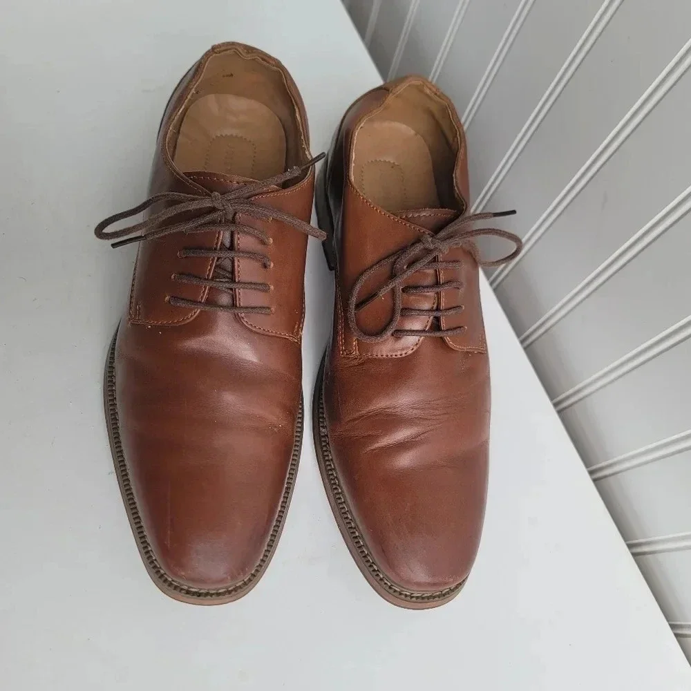 Joseph Abboud  Plain Toe Oxford Leather Shoes Mens 9.5 D Tan Brown 414705